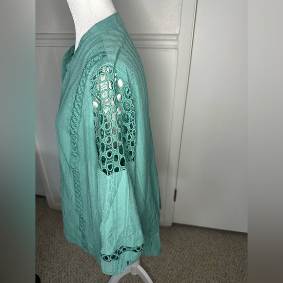 Marc New York Green Relaxed Ribbed Blouse with Mandarin Collar size XL - Picture 5 of 10